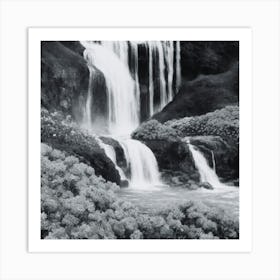 Waterfall In Black And White Art Print