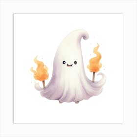 Cute Ghost With Flames Art Print