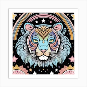 Tiger With Rainbows And Stars Art Print