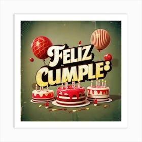 Feliz cumple and Feliz cumpleaños sign means Happy Birthday in Spanish language, Birthday party celebration gift with birthday cake candle colorful balloons best congratulation over light background wall artFeliz Cumple 57 Art Print