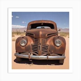 Rusted Car In The Desert Art Print