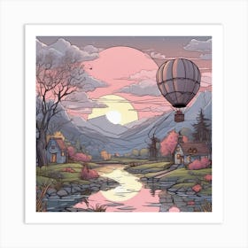 Hot Air Balloon In The Sky Landscape Art Print