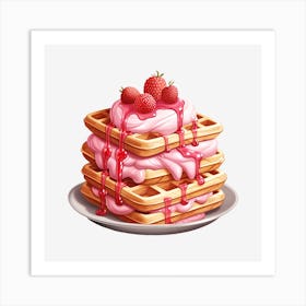 Waffles With Ice Cream And Strawberries 1 Art Print