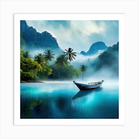 Firefly A Boat On A Beautiful Mist Shrouded Lush Tropical Island 2609 (2) Art Print