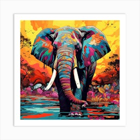 Elephant In The Water Art Print
