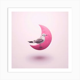 Seagull On A Pink Moon Art Print