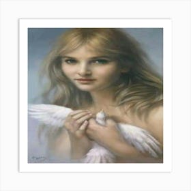 Girl With A Dove Art Print