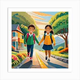 School Children Holding Hands Art Print