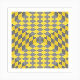 Yellow And Grey Checkered Chess Pattern Art Print