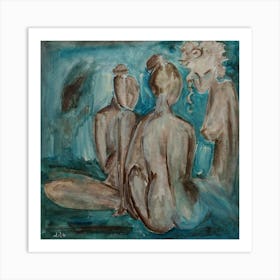 Wall Art with Three Graces/ Nude Painting Art Art Print