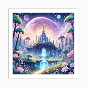 A Fantasy Forest With Twinkling Stars In Pastel Tone Square Composition 194 Art Print