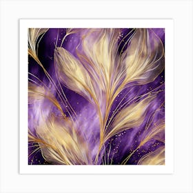 Purple And Gold Feathers 2 Art Print