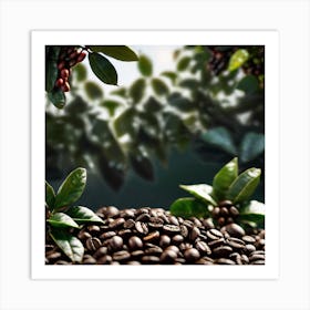 Coffee Beans On A Green Background Art Print