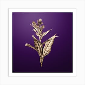 Gold Botanical False Helleborine on Royal Purple Art Print
