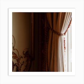 Classic Home Window, Curtain And Daylight  Colour Interior Photography Square Art Print