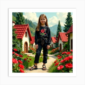 Little Girl Standing In A Garden Art Print