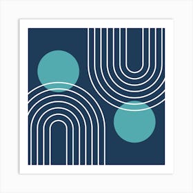 Mid Century Modern Geometric B11 In Navy Blue And Teal (Rainbow And Sun Abstract) 02 Art Print