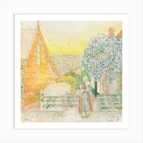 Zeeland Girl, Knitting In A Courtyard, Jan Toorop Art Print