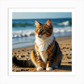 Cat On The Beach Art Print