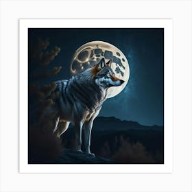 Lone Wolf beneath the stars Art Print