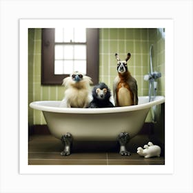 Funny Animals In Bath Art Print