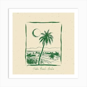 Palm Beach, Aruba Green Line Art Illustration Art Print