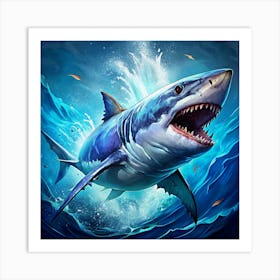 Great White Shark Leaping Out Of The Water Art Print