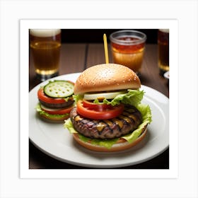 Hamburger And Beer 1 Art Print