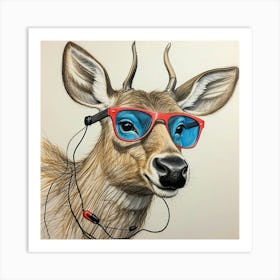 Deer With Headphones 16 Art Print