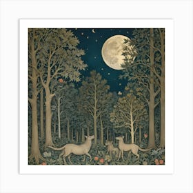 William Morris Print Night Forest Moon Poster Vintage Art Print