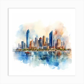 Abu Dhabi Skyline Watercolor Painting Art Print