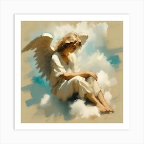 Angel Sitting On Clouds Art Print