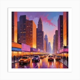 New York City At Dusk Paintings Art Print 2 Art Print