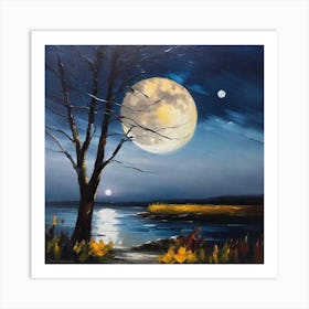 Full Moon Over The Water Art Print