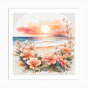 Watercolor Of Flowers On The Beach Art Print