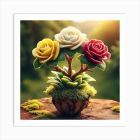 Three Roses In A Pot 1 Art Print