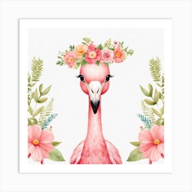 Floral Baby Flamingo Nursery Illustration (19) Art Print