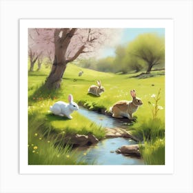 Rabbits In Spring Art Print