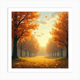 Golden Autumn Afternoon With Soft, Colorful Foliage 1 Art Print