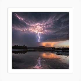 Lightning Over Lake Art Print