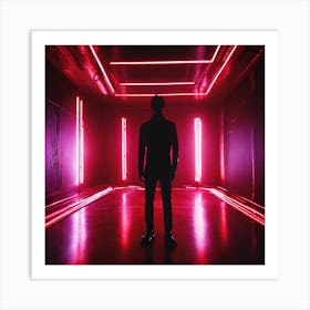 Man In A Neon Tunnel Art Print