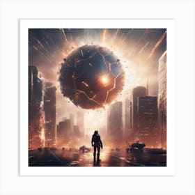 A Futuristic Energy Shield Protecting A City From An Incoming Meteor Shower 2 Art Print