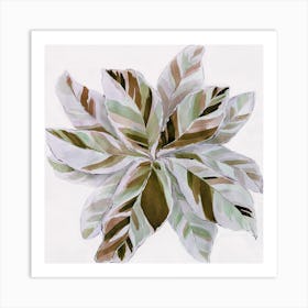 Green brown leaves flower watercolor Art Print