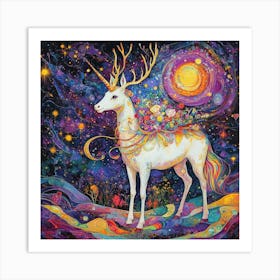 White Deer or Unicorn Art Print