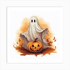 Ghost And Pumpkin Art Print