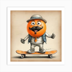 Orange Man On Skateboard 5 Art Print