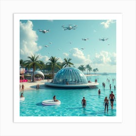 Tropical Cyber Beach With Futuristic Structures Art Print