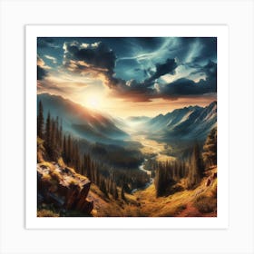 Mountain Landscape At Sunset Art Print