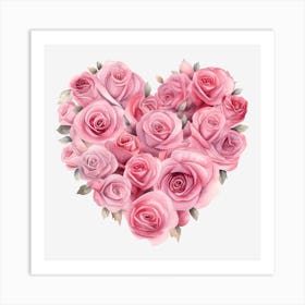 Pink Roses Heart 1 Art Print