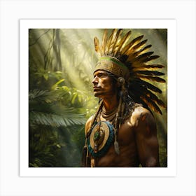 A Lone Aztec Making His Way Through The Jungle 1 Art Print